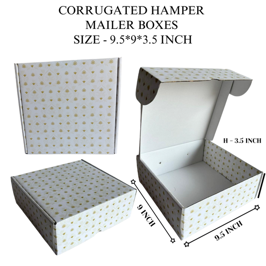 Corrugated Mailer Hamper Box | 9.5x9x3.5 Inch | Golden Cream White Design