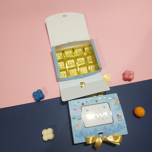 Its a Boy Baby Announcement 12 Cavity Ribbon Box | 7.5x5.75x1.5 Inch