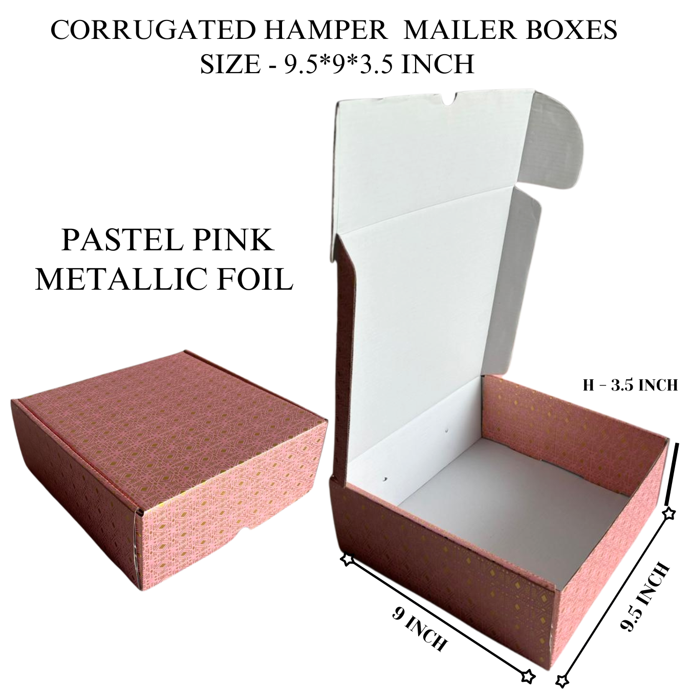 Corrugated Mailer Hamper Box | 9.5x9x3.5 Inch | Metallic Gold Foil Design