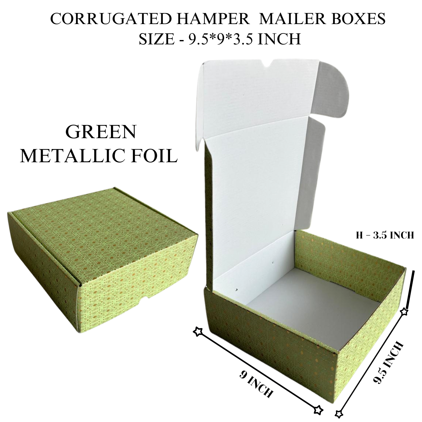 Corrugated Mailer Hamper Box | 9.5x9x3.5 Inch | Metallic Gold Foil Design