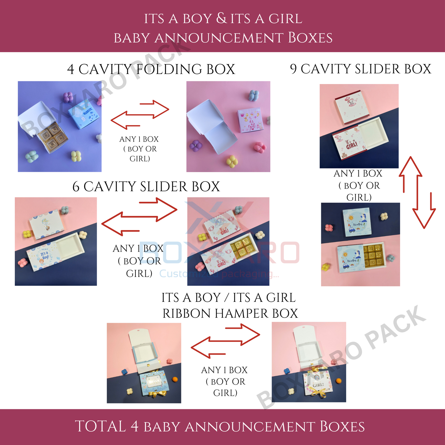 Sample Boxes Kit -2 | Birth Announcement Box, Chocolate Box| Free Shipping In India