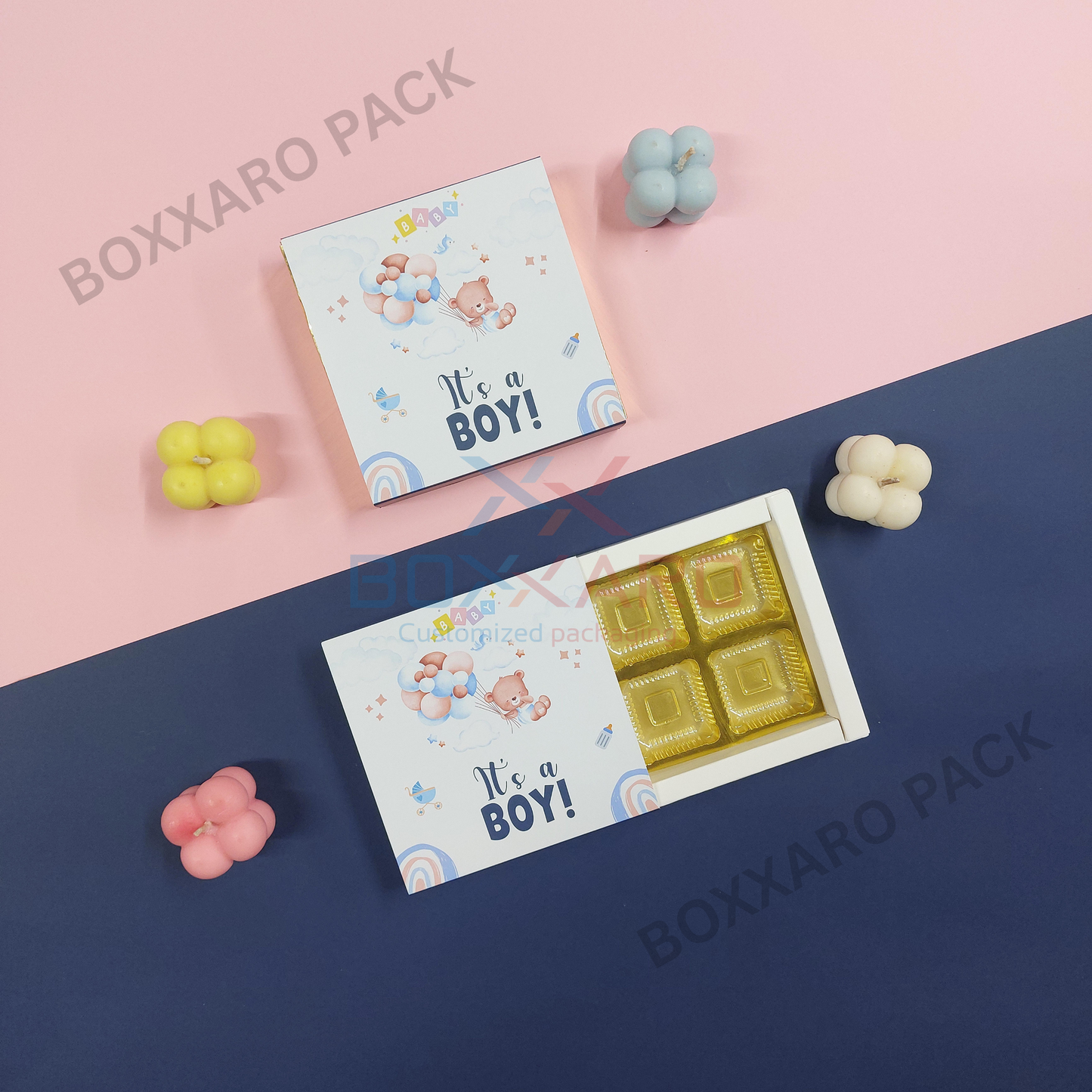 Its a Boy Slider Paper Foldable Boxes – 4 Cavity