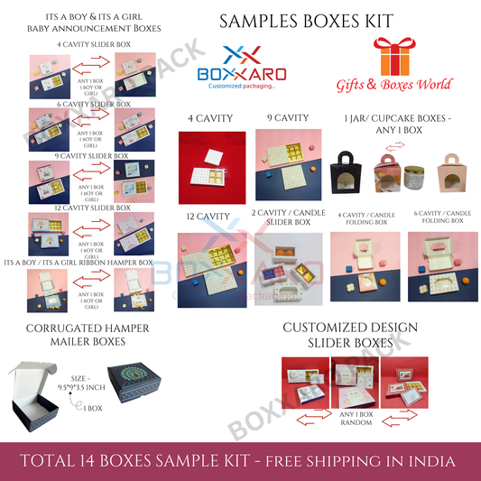 Sample Boxes Kit -1 | Baby Announcement Box, Chocolate Box, Hamper Box, Jar Box | Free Shipping In India