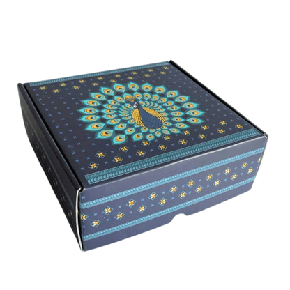 9.5X9X3.5 Inch Corrugated Hamper Mailer Box | Peacock Design | Pack of 10