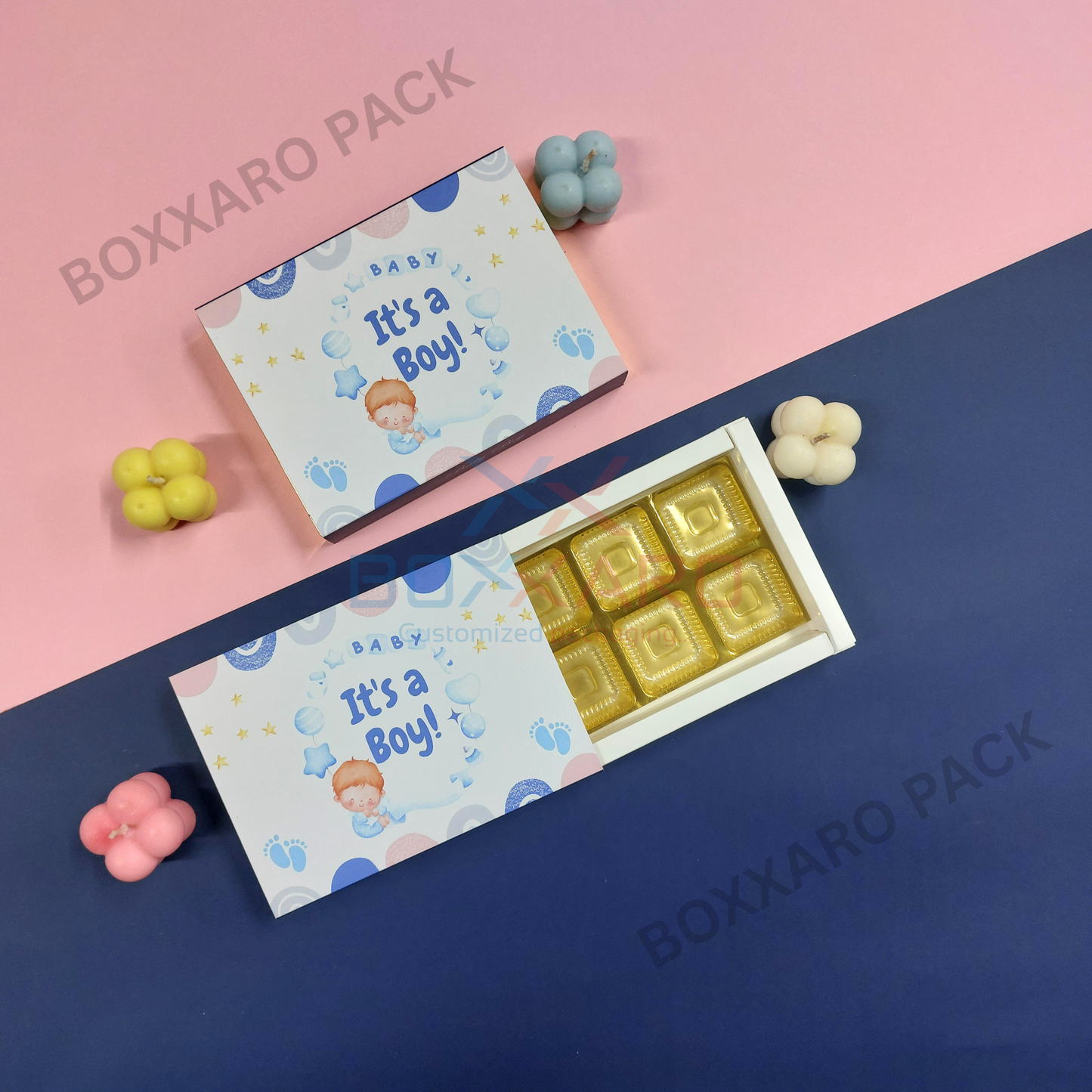 Premium "Its a Boy" Slider Paper Foldable Boxes – 6 Cavity & Without Cavity