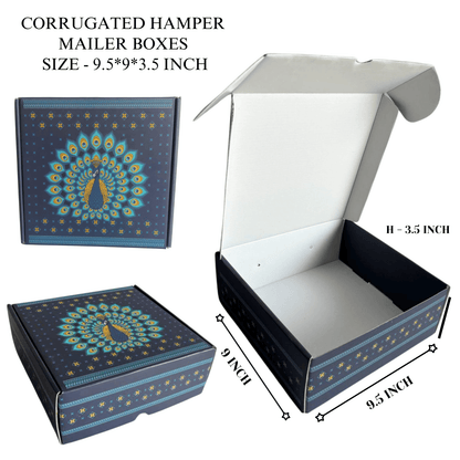 9.5X9X3.5 Inch Corrugated Hamper Mailer Box | Peacock Design | Pack of 10