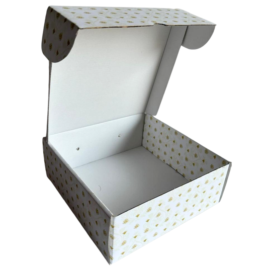 Corrugated Mailer Hamper Box | 9.5x9x3.5 Inch | Golden Cream White Design