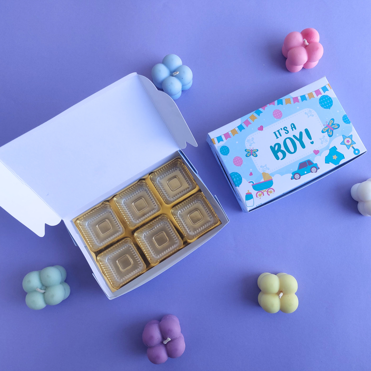 6 Cavity Baby Boy Birth Chocolate Boxes - Pack of 20 Boxes